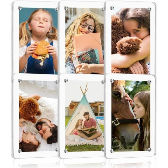 Acrylic magnetic polaroid frames set of 6 mini photo display for fridge or locke - Picture 1 of 7